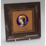 P. Bienvenu, A circular Limoges enamel plaque, possibly Joan of Arc overall 23cm sq.