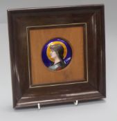 P. Bienvenu, A circular Limoges enamel plaque, possibly Joan of Arc overall 23cm sq.