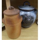 A Simon Feeles stoneware jar and cover and one other stoneware jar and cover tallest 37cm