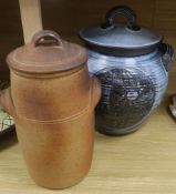 A Simon Feeles stoneware jar and cover and one other stoneware jar and cover tallest 37cm