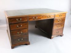 A George III style mahogany pedestal partners desk W.172cm