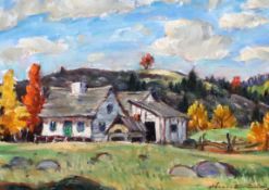 Thomas Hilton Garside (Canadian 1906-1980)oil on canvasLandscape with old cottagessigned,