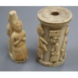 Two 19th century tribal ivory figural carvings length 8cm