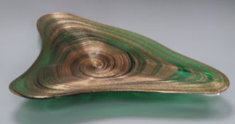 A Murano green and aventurine glass dish length 47cm