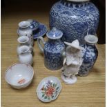 A group Chinese blue and white and famille rose porcelain vessels