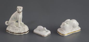 A Grainger, Lee & Co. porcelain figure of recumbent rabbit and a similar mouse, c. 1820-37, together