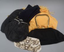 Four lady's evening bags, a scarf and a pair of evening gloves