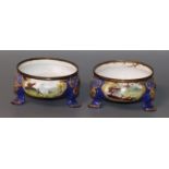 A pair of mid 18th century Staffordshire blue enamelled salts