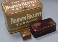 An Anstie's Ltd Brown Beauty tobacco tin and two other boxes