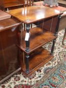 A 19th century mahogany and ebonised three-tier whatnot with brass mounts W.59cm