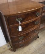 A George III design mahogany bow fronted chest of four long graduated drawers, on bracket feet W.