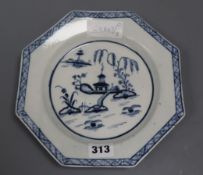 A Liverpool blue and white porcelain plate diameter 23cm