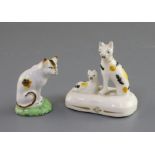 A Staffordshire porcelain seated cat and kitten group and a similar figure of a cat, c.1835-50, each