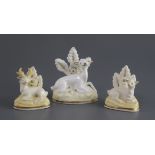 A Samuel Alcock porcelain figure of a deer and a similar pair of figures, c.1835-50, each