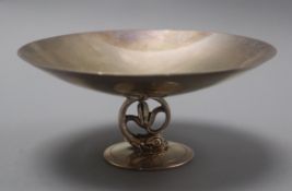 A Tiffany and Co. sterling pedestal dish, with dolphin stem, height 6.5cm.