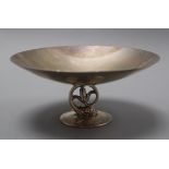 A Tiffany and Co. sterling pedestal dish, with dolphin stem, height 6.5cm.
