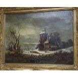 Late 19th century English School, oil on canvas, Continental winter landscape, 39 x 52cm