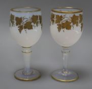 A near pair of Sevres opaline glass wine goblets height 18.5cm