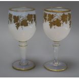 A near pair of Sevres opaline glass wine goblets height 18.5cm