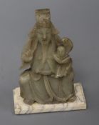 A Chinese soapstone figure of an emperor and boy, Qing dynasty, height 11cm
