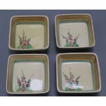 Four Clarice Cliff Hollyhock dishes length 11cm approx.
