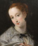 18th century Continental School,oil on panelhead and shoulder portrait of Cornelie Parker40 x 35cm