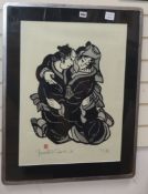 Toshitoshi Mosi, artist proof print, Embracing Couple, signed in pencil, dated '81, 8/8, 61 x 45cm