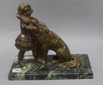 J. Faes. A French bronze of a girl with a borzoi height 29cm