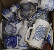 A small collection of 19th century blue and white printed ceramics and other decorative ceramics