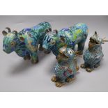 Four Chinese cloisonne enamel 'mythical beast' censers height 20cm