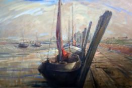 Pierre Verbeke (Belgian 1895-1962)oil on canvasFishing boats in harboursigned79 x 118cm