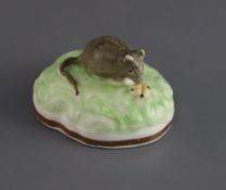 A Samuel Alcock porcelain figure of a mouse, c.1835-50, impressed '10', L. 5.5cmProvenance - The