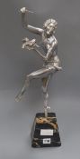 After Molins-Baleste. A silvered metal female dancer with birds, on marble base height 51.5cm