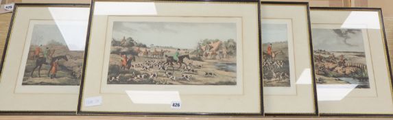 Sutherland after Alken, set of four colour prints, Hunting scenes, 20 x 40cm