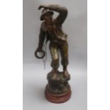 After Mestais. A bronzed spelter figure of a seafarer, signed height 56cm