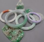 A group of Chinese jadeite carvings and bangles