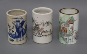 Three Chinese porcelain brush pots