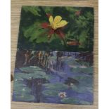 Stanley Miller, two oils on board, Studies of waterlilies, 13 x 20cm and a S.L. Moss, watercolour,