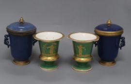 A pair of Samson of Paris powder blue jars and a pair of Paris vases