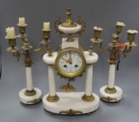 A French gilt metal marble clock garniture height 42cm