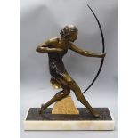 Uriano. An Art Deco bronzed metal figure of a female archer, on marble base height 60cm