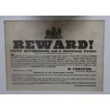 A Victorian-style Australian 50 Sovereign Reward poster for a trio of convicts, 19th January 1843