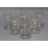 A set of six Continental engraved glass rummers