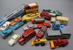 A collection of Matchbox cars including an orange '89 Mustang and other Dinky etc.