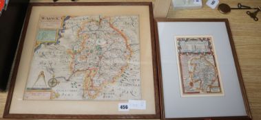 William Kip, coloured engraving, Map of Warwickshire (Warwici), 29 x 35cm and similar smaller map of