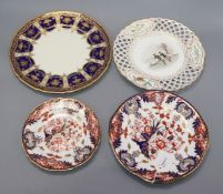 Two Royal Crown Derby Imari 'Kings' pattern plates, a Minton 'Skating' plate and a Royal Doulton