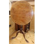 A George III mahogany circular tilt top tripod table (modified) W.58cm