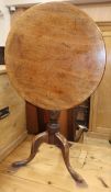 A George III mahogany circular tilt top tripod table (modified) W.58cm