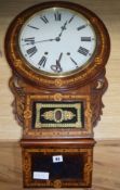 A late 19th century American marquetry inlaid wall clock