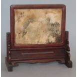 A Chinese dreamstone marble and hardwood table screen height 23cm